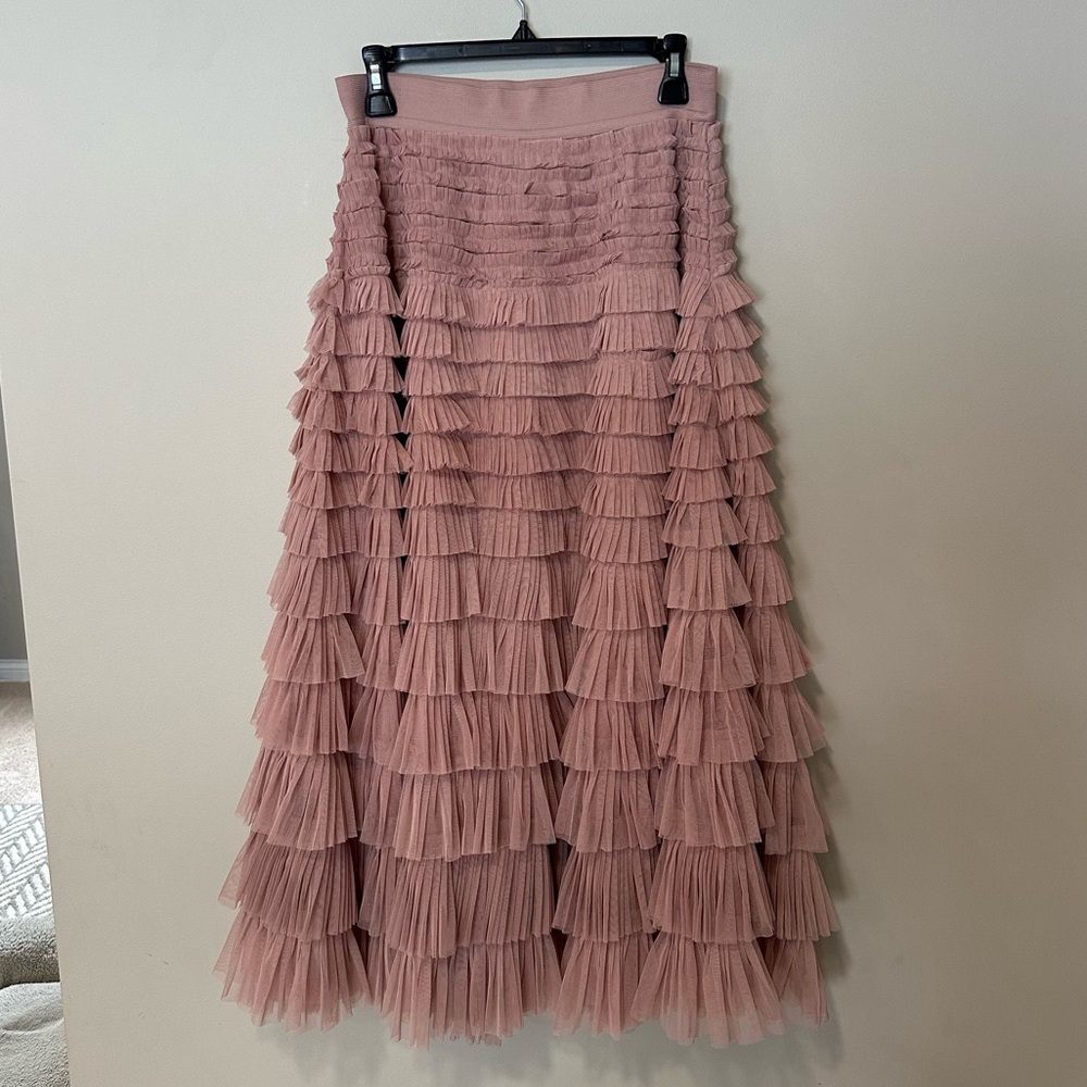 Lucky Brand Pink Tiered Ruffle Tulle Midi Skirt Small Balletcore Romantic Fairy - Picture 2 of 8
